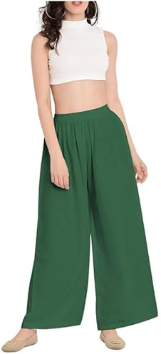 P&R DANCEWEAR LTD Womens Plain Flared Palazzo Trousers Baggy Wide Leg Flared Pants Bottle Green 12-14