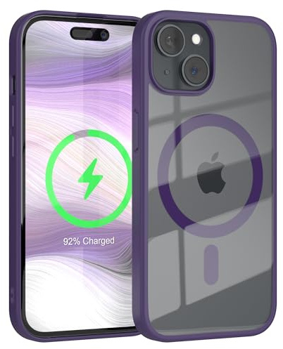 EAZY CASE Crystal TPU Hülle kompatibel mit iPhone 15 kompatibel mit Qi-Charging, Silikon mit Kameraschutz, Slimcover, Handyhülle, Silikonhülle, Backcover, Durchsichtig, Transparent/Lila