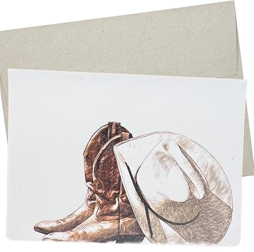 Whitman and Daughter Cowboy Western Geburtstagskarte (1 hochwertige Klappkarte, innen blanko, 12,7 x 17,8 cm) Cowboyhut und Boods in Wildblumen – 403