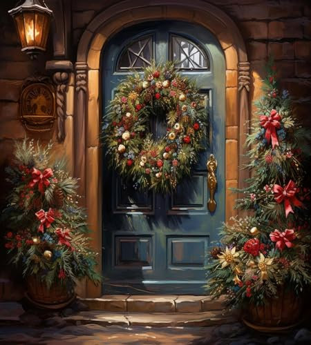 DIY Paint by Numbers for Adults Christmas Wreath Wooden Door Digital Painting by Number for Modern Wall Art Gift Home Decor 40x50cm Frameless
