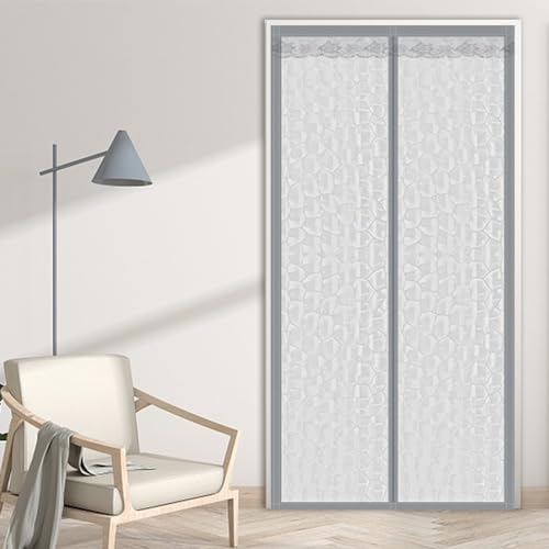 Kälteschutzge Türvorhang 190x230cm, Wärmeschutz Panel Isolierung Thermovorhang Vollen Rahmen Magic Tape für Haustür Schlafzimmer Geschäft, Grau-wasserwürfel