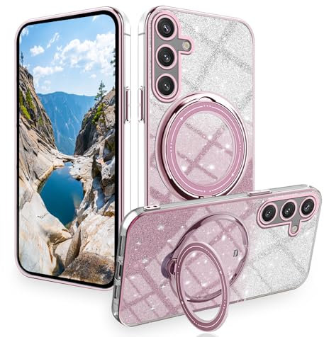 Compatible avec Coque Samsung A15 5G Transparente Paillette, Coque pour Samsung Galaxy A15 Etui Antichoc avec Anneau Support Silicone Protection Ultra Fine Housse Cover (Rose, Samsung A15 4G, 5G)