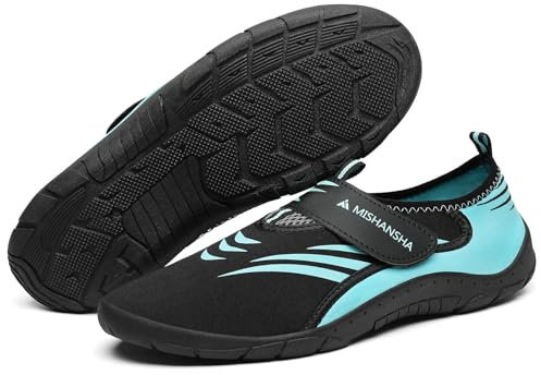 Mishansha Chaussures Aquatiques Hommes Femmes Séchage Rapide Chaussure d'eau Antidérapant Chaussures de Plage Légère Chaussures de Plongée et Surf Rock Snorkeling Turquoise,GR.39