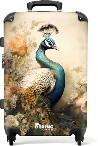 NoBoringSuitcases.com Reisekoffer, Koffer Groß, Hartschalenkoffer Groß, TSA Schloss, Reisekoffer mit Rollen Groß, Trolley Koffer Mittelgroß, Koffer M, Koffer Mittelgroß (Pfau - Golden, 67 cm - 72 L)
