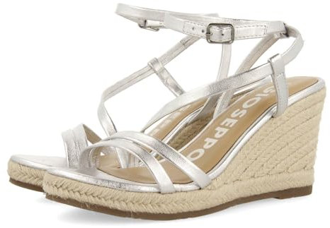 SANDALES EN CUIR ARGENTÉ AVEC BRIDES ET TALON COMPENSÉ EN CORDE POUR FEMME ORIKUM