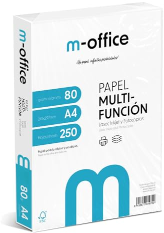 A4-Papier, 80 g, Packung mit 250 Blatt, Multifunktionspapier für Inkjet- und Laserdrucker, A4-Blätter, 210 x 297 mm, ideal für Büro und Zuhause · m-office (250 Blatt)