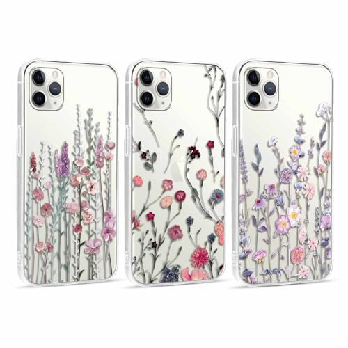 Foonary 3 Stück Hülle für Apple iPhone 11 Pro Max 6,5, Handyhülle mit Muster Mädchen Aesthetic Blumen Muster Motiv Design Case, Silikon Schutzhülle Cover für iPhone 11 Pro Max,Blumen01