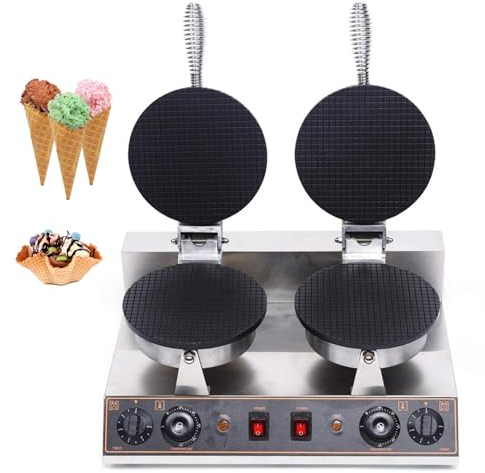 DXDRT Gofrera De Cono Comercial, Gofrera para Gofres De Cono De Helado De Doble Cabezal1200W + 1200W, Máquina para Hacer Rollos De Huevo Antiadherente para Restaurante,Pastelería,Hogar