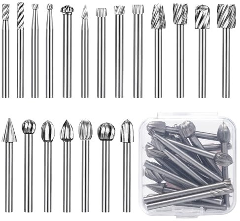 Rebanky 20 piezas Fresas Giratorias de Tungsteno Fresas Rotativas de Carburo de Tungsteno Fresas Rotativas para Metal Juego de Fresas Rotativas con Vástagos de 1/8(3mm) para Pulir, Tallar, Perforar