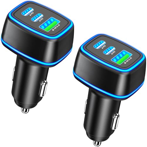 USB-C Car Charger, KYOHAYA 2Pack 3-Port 67W Dual USB-C&USB-A Car Power Adapter PD/QC3.0 Type-C Fast Charging Cigarette Lighter for iPhone 15/15 Pro/15 Pro Max/14/13/12, iPad, Galaxy S24/S23/S22, Pixel