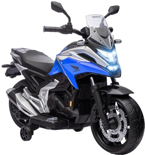AIYAPLAY Moto électrique pour Enfants Moto Porteur Honda pour Enfants 3 à 6 Ans avec Musique, phares - Voiture électrique avec 2 Roues d'entraînement - dim. 107L x 46l x 75H cm Bleu
