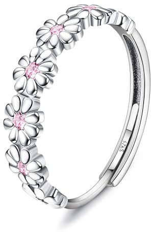 Milacolato Silber 925 Damen Gänseblümchen Ring - Pink Cubic Zirconia Verstellbar Zierlicher Bandring Statement Fingerring Daumenringe für Frauen Mädchen