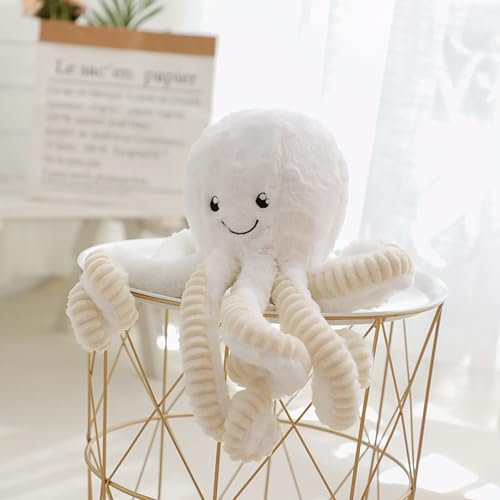 NNCSNE Pieuvre en Peluche, Jouet Animal de Mer Câlin, Décoration, Oreiller, Cadeaux, pour Enfants, Cadeau de Naissance, Marin, 40CM, Blanc