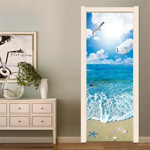 FLFK 3D Türtapete Selbstklebend TürPoster 85X215cm-Sonnenschein Ozean Strand Türaufkleber Abziehen und Aufkleben Mauer Aufkleber Zuhause Dekor(2 Stk/Set)
