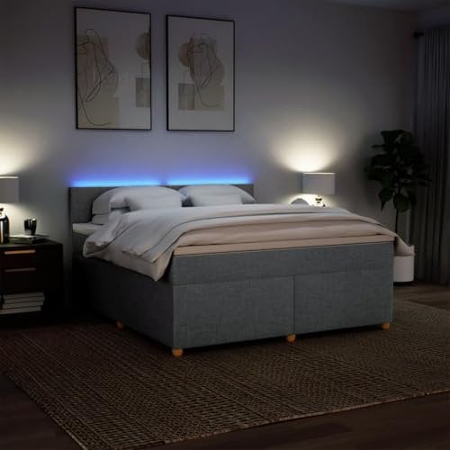 IKAYAA Boxspringbett 180 x 200 cm mit Matratze, LED Beleuchtung, Topper & Kopfteil, Bett mit Matratze und Lattenrost 180 x 200 cm Polsterbett 180 x 200 cm mit Matratze Hellgrau