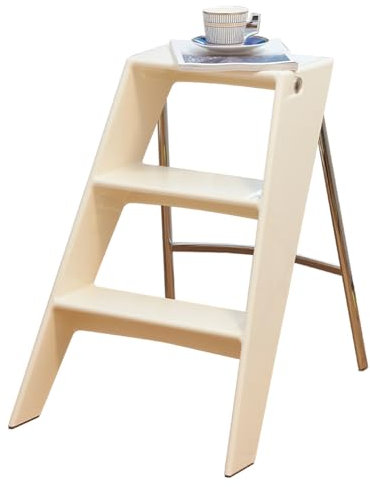 Escabeau pliant en acrylique de style japonais avec pieds en métal - Design transparent - Étagère et chaise multifonctions - Blanc