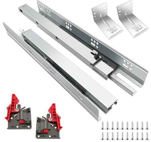 Schubladenschienen 53,3 cm, 4 Sets,Unterflurführungen Bodenmontage Schubladenschienen,sanft schließende, Vollauszug,Verriegelung und Halterungen,40KG Ladekapazität 4 Set=8 Stück