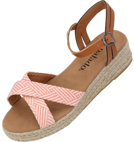 Palado Damen Sandalen Thunon - elegante Sommerschuhe - modische Wedges mit gekreuzten Riemen - bequeme Sandaletten Lachs UK7 - EU40