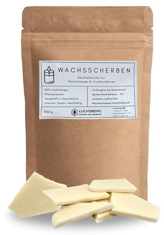 LUCHSBERG Wachsscherben 500g Nachfüllwachs für Wachsfresser, Wachsfeuer & Outdoor Kerzen Nachhaltiges Pflanzenwachs ohne Paraffin Kerzenwachs für DIY Kerzen mit Dauerdocht
