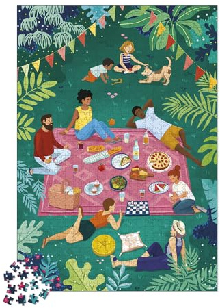 Janod - Puzzle 1000 Teile Erwachsene Teenager Kinder - Picknick mit Freunden - Fördert Geduld und Fingerfertigkeit - Europäische Herstellung, pflanzliche Druckfarben und FSC-Zertifiziert - Ab 8 Jahre