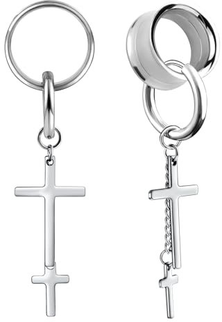 Hoisy Tunnel 18mm Edelstahl Tunnel Anhänger Kreuz Piercing Schmuck Ohr Ohrring Mann Titan Plug 11/16