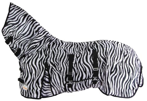 Marengos - reißfeste Zebra Fliegendecke – Schwarz/Weiß – 165cm | Decke für Pferde mit Halsteil & Bauchlatz – robuste, atmungsaktive Ekzemerdecke – Schutz vor Insekten – Pferdedecke