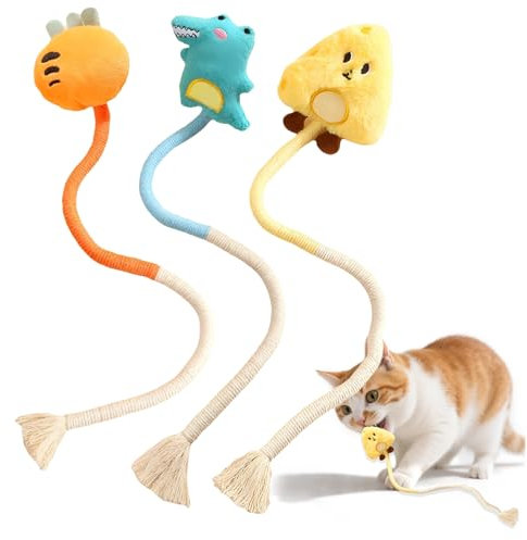 Gdrghe 3 Pack Cat Chew Toys, with Dental Health Rope Catnip, Bite Resistant Interactive Kitten Toys for Indoor Cats Organic Cotton Sisal Dual Material Teeth Cleaning Chewers for Kittens Adults