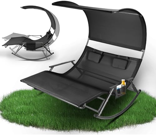 Jaxguom Doppelliege Outdoor, doppel Schaukelliege bis 250 kg, sonnenliege für 2 Personen,mit Sonnendach,Tasche, Atmungsaktives Gewebe, Vielseitige Farbwahl für Garten, Balkon,Terrasse
