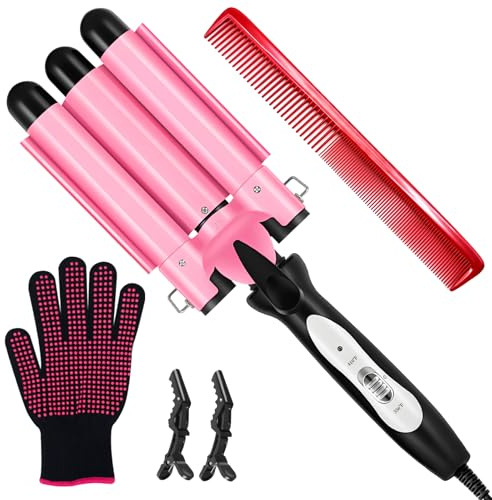 CLSYBelize 3 Barrel Curling Iron - Crimper Hair Tool 1 Ceramic Hair Crimper & Crimping Iron | Triple Barrel Hair Waver for Women Beach Waves, Dual Voltage, 2 Temp Settings