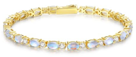 FANCIME Tennisarmband Damen 14K Vergoldet Mondstein Tennis Armband 925 Sterling Silber Geburtsstein Geschenk Schmuck für Damen Mädchen, Länge 19 cm