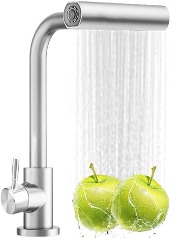 Robinet de Cuisine Cascade, 4 Modes de Jet Mitigeur Cuisine avec Douchette Extensible, Robinet Douchette Cuisine de Rotatif à 360° Haute Pression Acier Inoxydable Finition Brossée