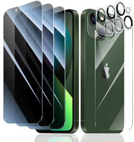 Fynorao 3*Privacy Screen Protector + 3*Camera Lens Protector for iPhone 13 Mini with a Back Tempered Glass Film, Anti-Spy, Private Black Protection, [Anti-Scratch][9H Hardness]