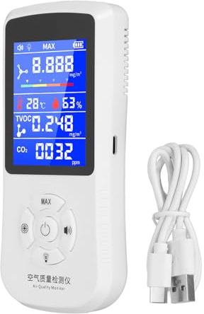 Air Quality Monitor High Accuracy Color Screen Portable CO2 Detector HCHO TOVC Gas Tester for Home School Factory Workshop ABS Material 2.8in LCD Display Built In Battery