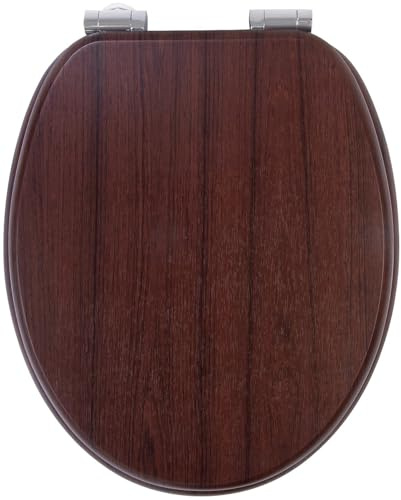 BadeStern Toilettenbrille: WC-Sitz mit Absenkautomatik, Dunkelholz-Optik (WC-Toilettensitz, automatischer Toilettensitz, Deckel)