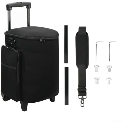 ReachMall Rolling Speaker Bag, Nylon Speaker Carrying Case, Portable Audio Equipment Storage Travel Bag With Wheels Retractable Handle
