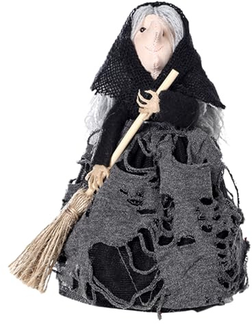 TABSIRAH Muñeca de de Halloween, accesorios de decoración de Halloween | escoba de brujas, decoración aterradora, muñeca de Halloween hecha a mano para fantasma, decoración del hogar