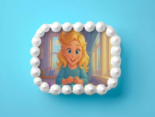 Frozengirl Geburtstag – Essbares Zuckerbild mit Elsa-Stil und Wunschtext, Rechteckig Tortenaufleger - 200.0 G