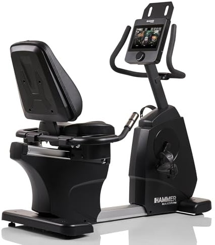 HAMMER Liegeergometer RB 8000 – Recumbent Bike elektrisch, TFT-Touchscreen, 17 Programme, 14 kg Schwungmasse, ergonomischer Sitz & Rückenlehne, Pulsmessung, gelenkschonendes Fitnessgerät