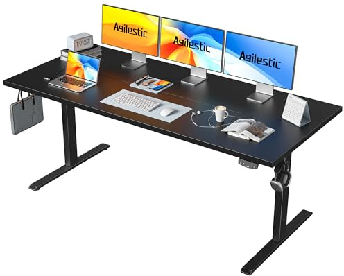 Agilestic Escritorio Elevable Eléctrico 160x80 cm, 2 Memorias, Negro | Altura eléctrica regulable, sistema anticolisión y motor silencioso. Carga 70 kg, ideal para oficina y gaming.