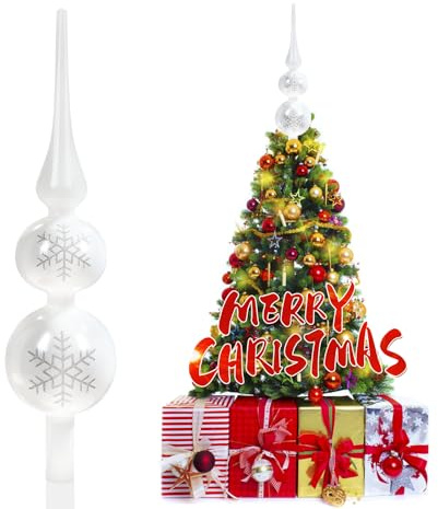 SKYYUE Christbaumspitze Glas Weihnachtsbaumspitze Matt Christbaumspitze Weiß 31 cm Christbaumschmuck Spitze, Baumspitze Weihnachten Tannenbaum Spitze Weiß Christmas Tree Topper (Perlweiß)