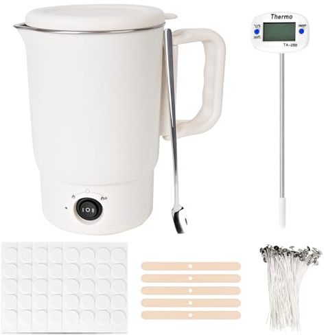 Corpower Derretidor de Cera Eléctrica para Hacer Velas, Olla de Fusión de Cera de 800 ml, Kit de Fabricación de Velas para Adultos, Kit de Mecha, Adhesivos para Mecha, Centrador y Cuchara, Termómetro