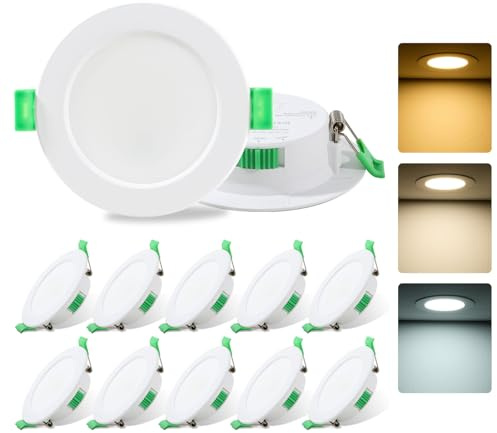 Fynokst LED-Einbaustrahler, 230 V, 7 W, für Badezimmer, für 68 mm – 78 mm, Schnittgröße, 3000 K/4000 K/6500 K, verstellbar, LED-Decke, IP44, wasserdicht für Küche, Badezimmer, Wohnzimmer, 12 Stück