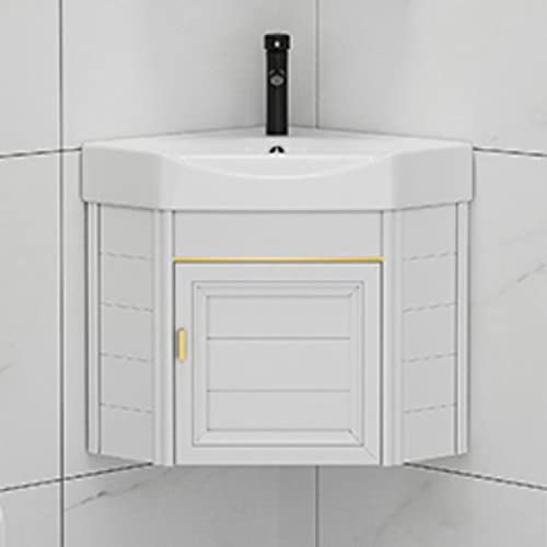MSHGSKU Meuble de Salle de Bain d'angle Mural Moderne avec lavabo, Design Utilitaire pour la Cuisine, Le Patio ou la buanderie, lavabo en céramique avec Rangement et Robinet d'évacuation d