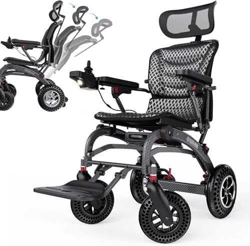 Easwe B10 Leichter elektrischer Rollstuhl, Zusammenklappbar & Ergonomischem, 25/50 km Reichweite, Bürstenloser 400W Tragbarer Motorisierter Rollstuhl für Audlts, All-Terrain, Flugzeugtauglich (2*12)