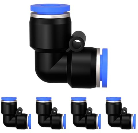Lot de 5 connecteurs pneumatiques coudés à 90° - 16 mm - Fixation rapide - Adaptateur de conduite d'air PV - Adaptateur Push to Connect - Raccords à libération rapide (5, PV-16 mm)