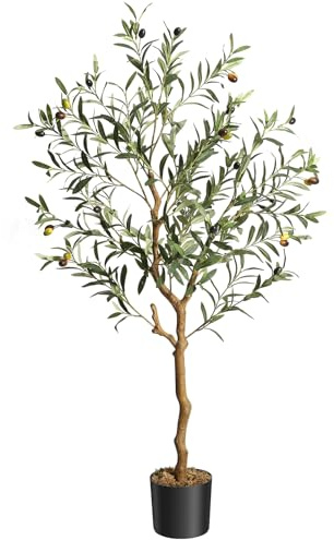 GarveeHome Künstliche Olivenbaum Pflanze, Kunstpflanze mit realistischen Oliven und Blättern, Große Deko Pflanze im Topf für Wohnzimmer, Büro und Außenbereich, 130 cm