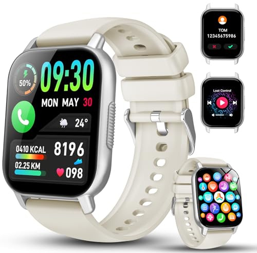 Reloj Inteligente Hombre Mujer con Llamadas Bluetooth, Reloj Smartwatch 1,85'' HD con Pulsómetro Podómetro SpO2 Monitor de Sueño, Reloj Deportivo Impermeable IP68 112+ Modos para Android iOS.Blanco