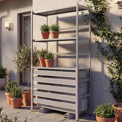Mendler Verkleidung für Klimaanlage/Wärmetauscher HWC-P95 - grau | Abdeckung, Schutzgitter, Regal, 163x90x38cm, Aluminium