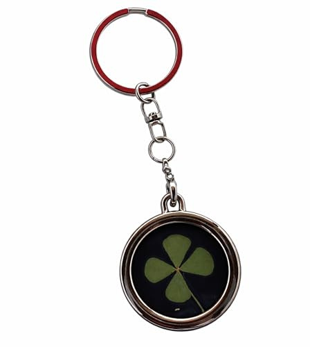 Porte-clés Porte-Bonheur avec Véritable Trèfle à 4 Feuilles – Talisman de Chance Naturel – Symbole de Chance et de Prospérité – Accessoire pour Clés, Sac ou Voiture – Idée Cadeau Originale
