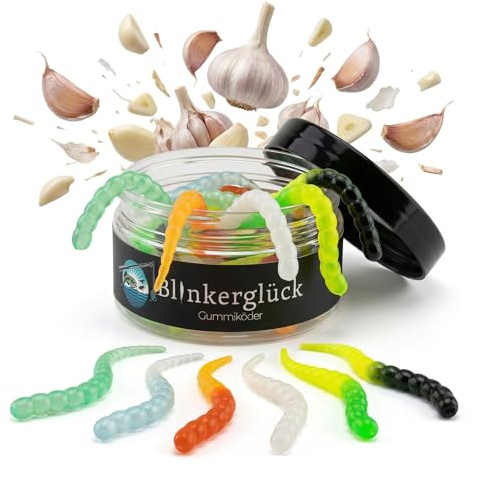 Blinkerglück Forellen Gummiköder 8 cm – Segworm Softbait 12 Stück mit Aroma – UL Angelköder für Forelle & Barsch – UV aktiv – Dropshot, Jigkopf, Carolina Rig